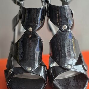 Steve Madden Black Patent Strappy Stud Heels